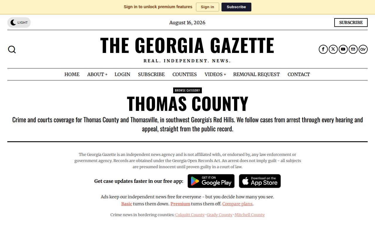 The Georgia Gazette Thomas County secondary crime and booking page