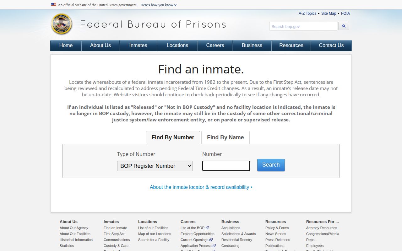 Thomas County federal custody fallback using the Bureau of Prisons inmate locator